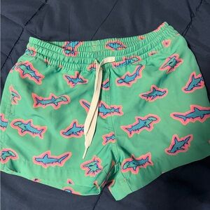 Chubbies Green Swim Shorts with Shark Pattern